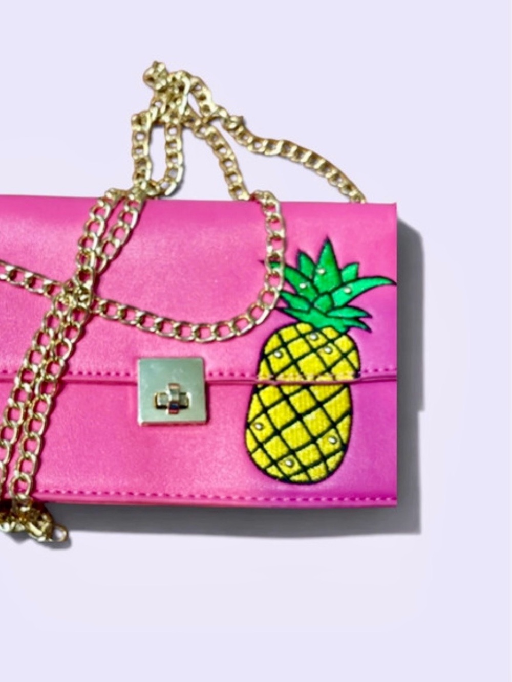 Olivia Miller Bright Pink Pineapple Crossbody with Gold Chain